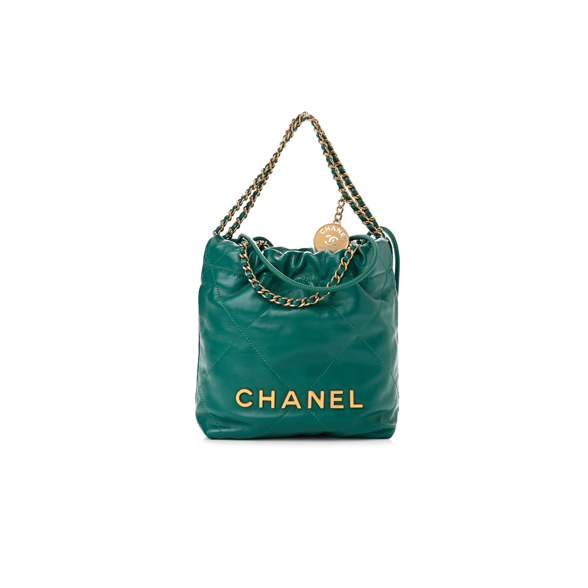 CHANEL MASTER SHINY CALFSKIN QUILTED MINI 22 BAG GREEN (20*19*6cm)